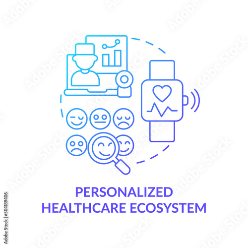 Personalized healthcare ecosystem blue gradient concept icon. Individual patient care. Mental health trend abstract idea thin line illustration. Isolated outline drawing. Myriad Pro-Bold font used