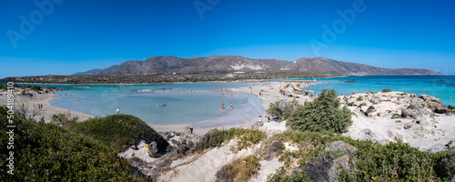 Panoramic picture of amazing Elafonisi (Elaphonisi) beach in Crete, Greece.
