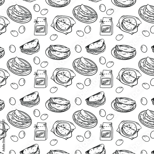Italian bread piadina pattern. Outline vector illustration isolated on white background.