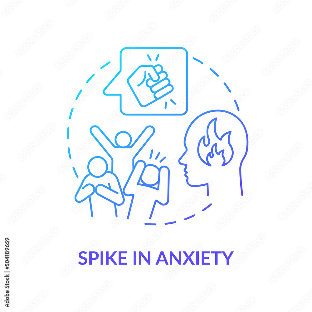 Spike in anxiety blue gradient concept icon. Increasing of distress affect. Behavioral trend abstract idea thin line illustration. Isolated outline drawing. Myriad Pro-Bold font used Spike in anxiety blue gradient concept icon. Increasing of distress affect. Behavioral trend abstract idea thin line illustration. Isolated outline drawing. Myriad Pro-Bold font used