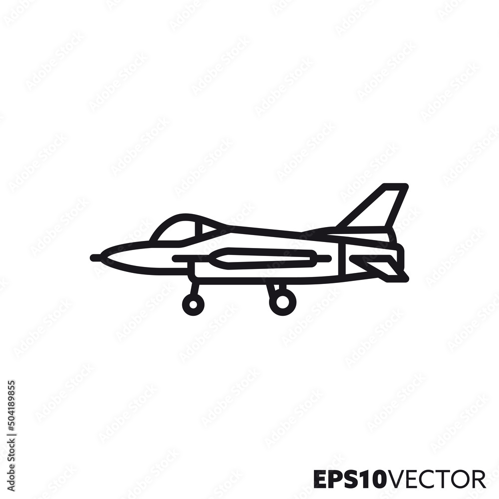 Military jet aircraft vector line icon Military jet aircraft vector line icon