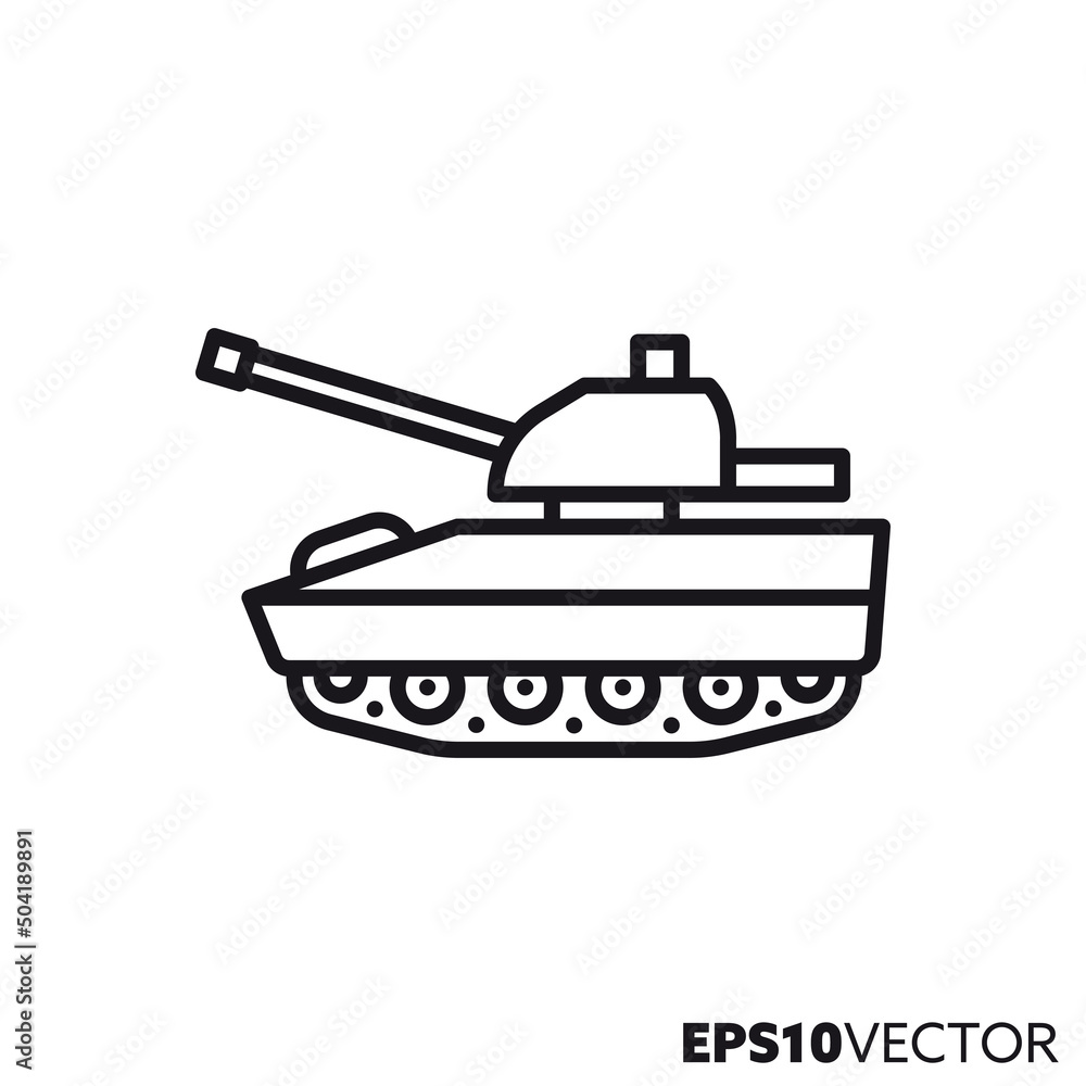 Military tank vector line icon