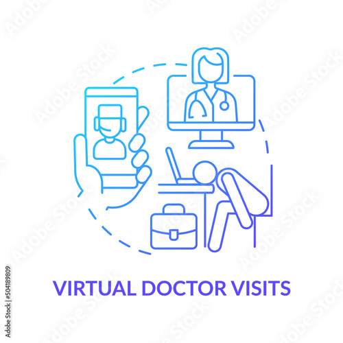 Virtual doctor visits blue gradient concept icon. Remote consulting. Mental health trend at work abstract idea thin line illustration. Isolated outline drawing. Myriad Pro-Bold font used