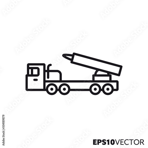Missile launcher truck vector line icon