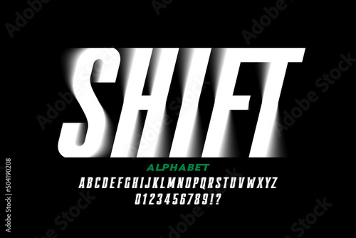 Shifted font design, alphabet letters and numbers vector illustration