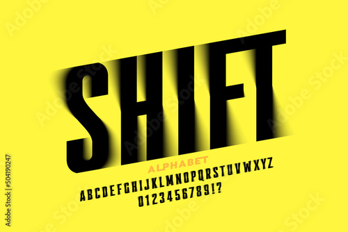 Shifted font design, alphabet letters and numbers vector illustration