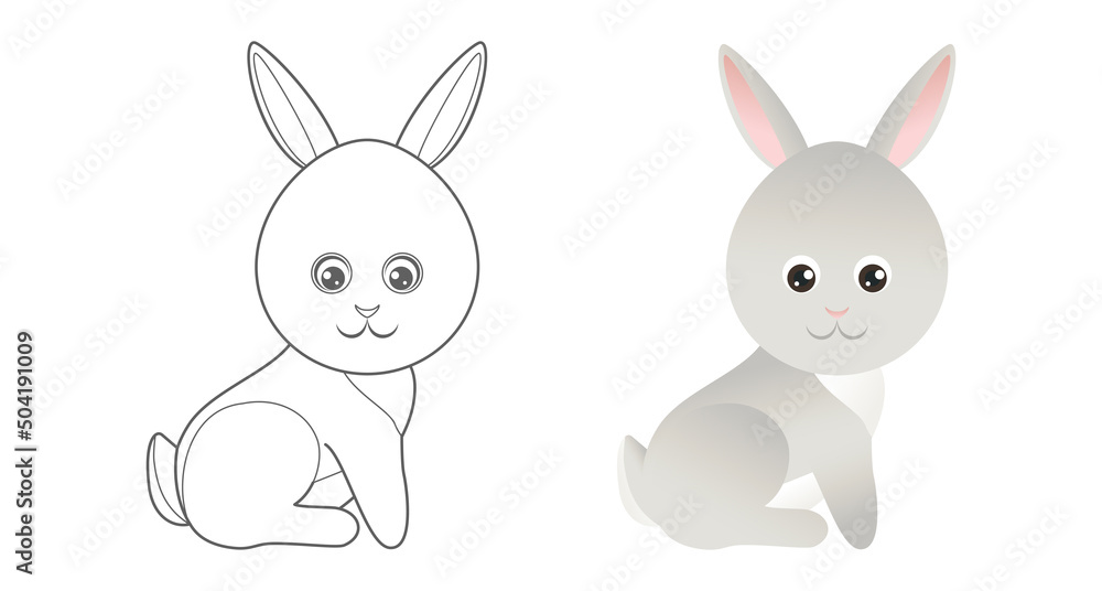 Rabbit coloring page. Cute farm animals coloring book for kids. Cartoon vector  outline baby animals.