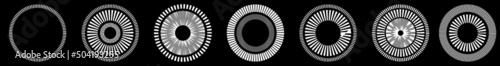 Geometric circle element with dashed lines. Geometric radial, radiating element