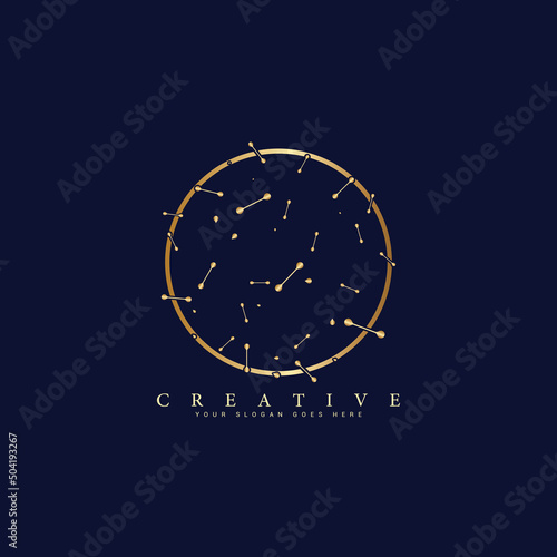 Gold circle logo vector abstract image constellation Ursa Major in outer space with unique style