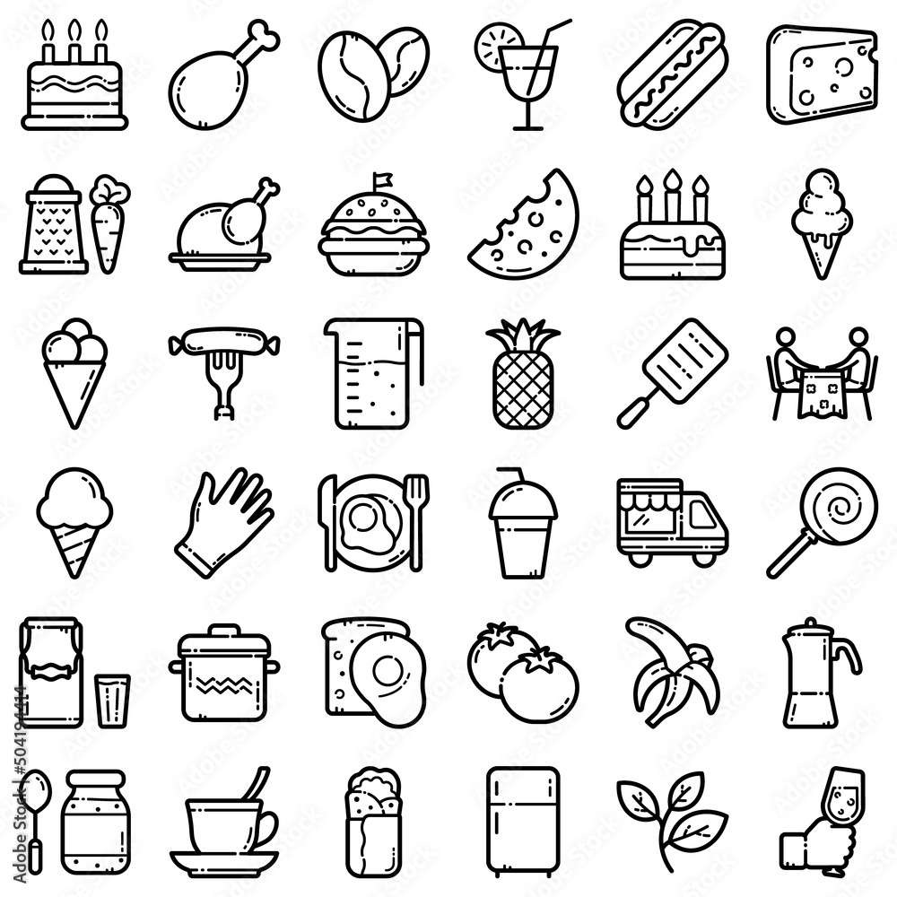 Food Flat Icon Set Isolated On White Background Food Flat Icon Set Isolated On White Background