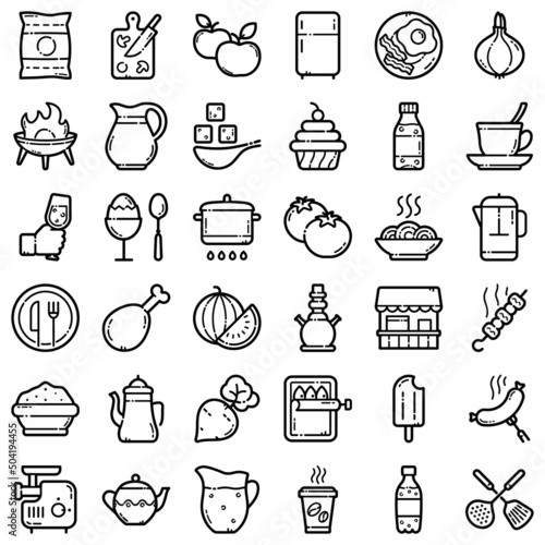 Food Flat Icon Set Isolated On White Background