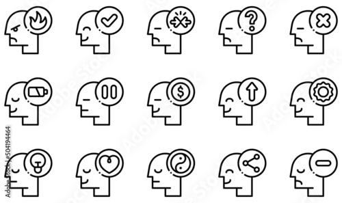 Set of Vector Icons Related to Human Mind. Contains such Icons as Angry, Approved, Conflict, Confused, Disabled, Happiness and more.