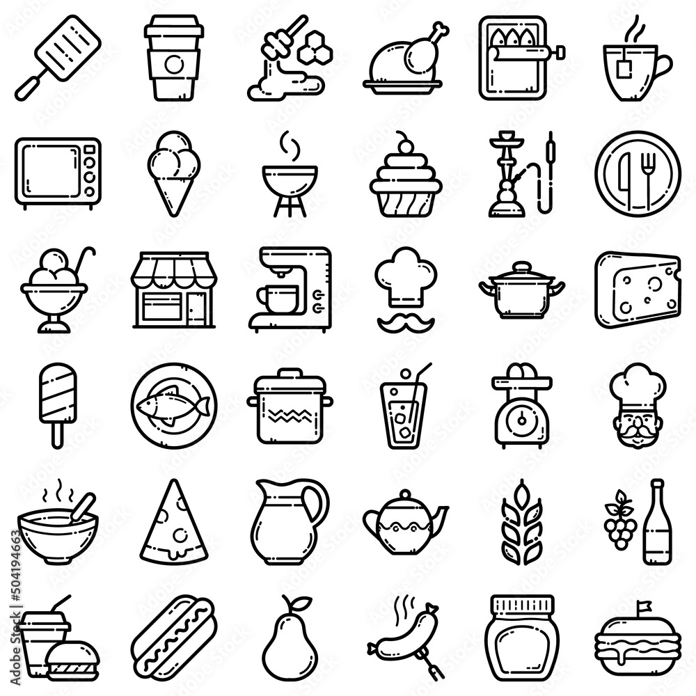 Food Flat Icon Set Isolated On White Background Food Flat Icon Set Isolated On White Background