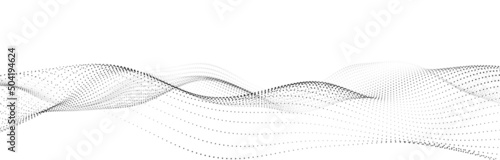 Wave of flowing particles on a white background. Abstract backdrop with dynamic elements of waves and dots. 3d