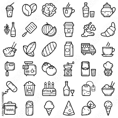 Food Flat Icon Set Isolated On White Background