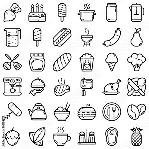 Food Flat Icon Set Isolated On White Background