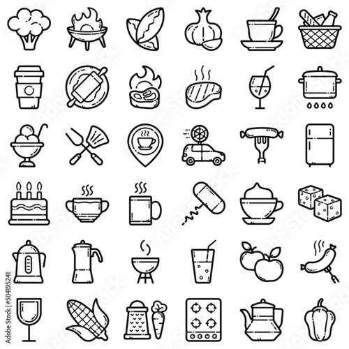 Food Flat Icon Set Isolated On White Background