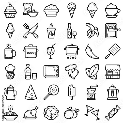 Food Flat Icon Set Isolated On White Background