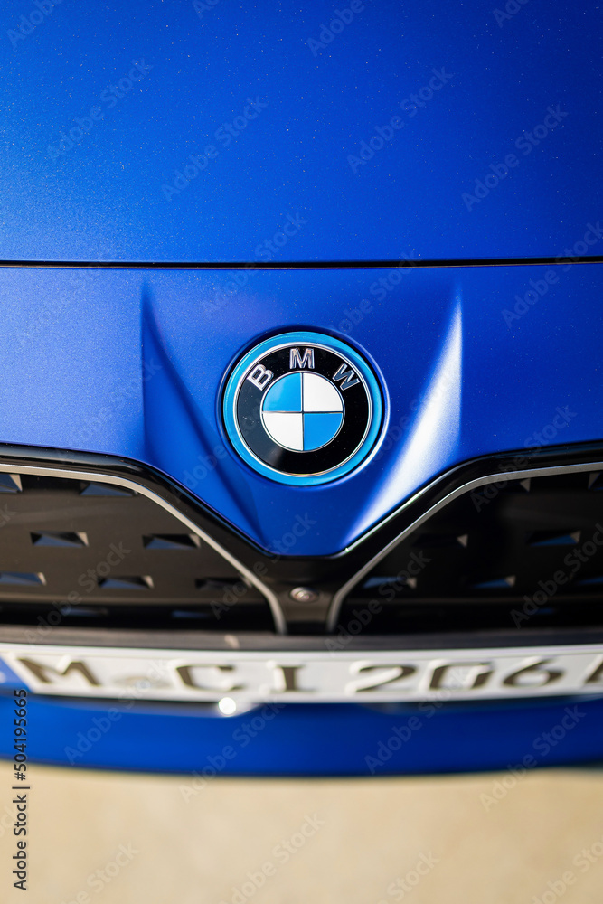 Munich, Germany September 2021 BMW logo on the new electric BMW i4