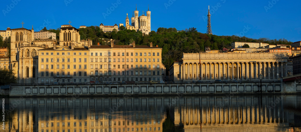 Famous view of Saone river in Lyon