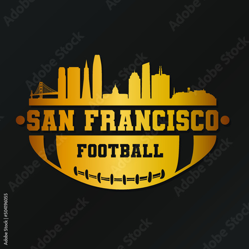 San Francisco, CA, USA American Football Gold Skyline City Silhouette Vector. Golden Design Style Icon Symbols. Sport America Ball.
