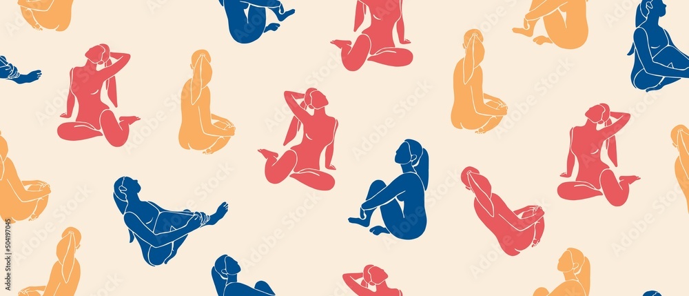 Modern seamless pattern with women silhouettes.