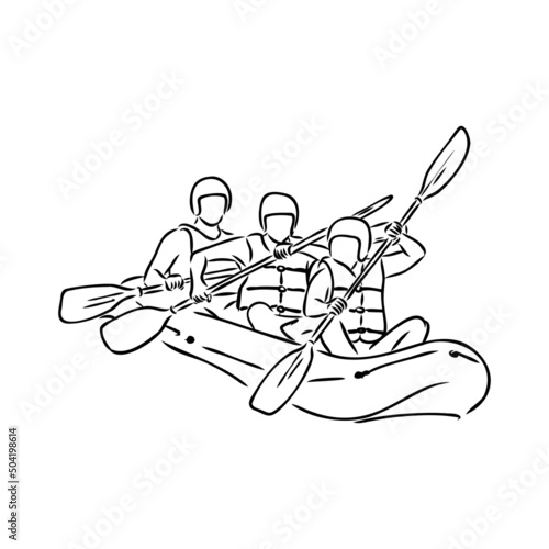 Hand sketch of people on a raft rafting vector