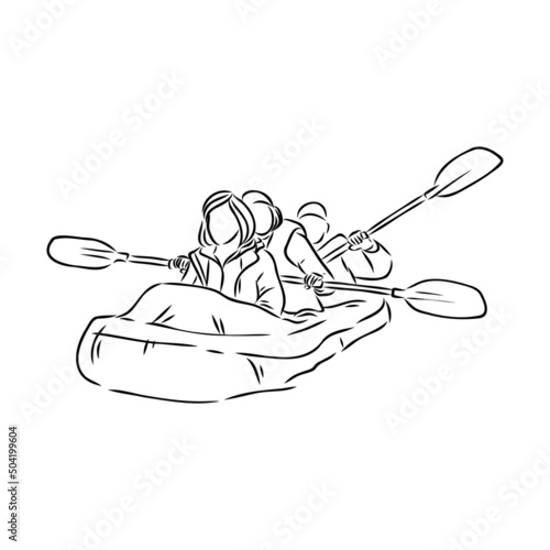 Hand sketch of people on a raft rafting vector