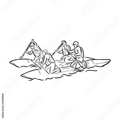 Hand sketch of people on a raft rafting vector