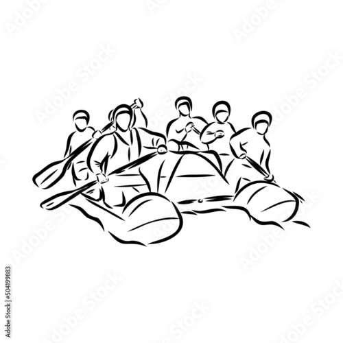 Hand sketch of people on a raft rafting vector