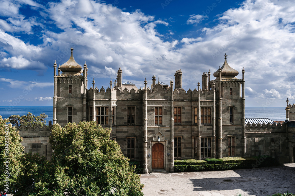 Vorontsov Palace in Crimea is a famous ancient tourist landmark in summer