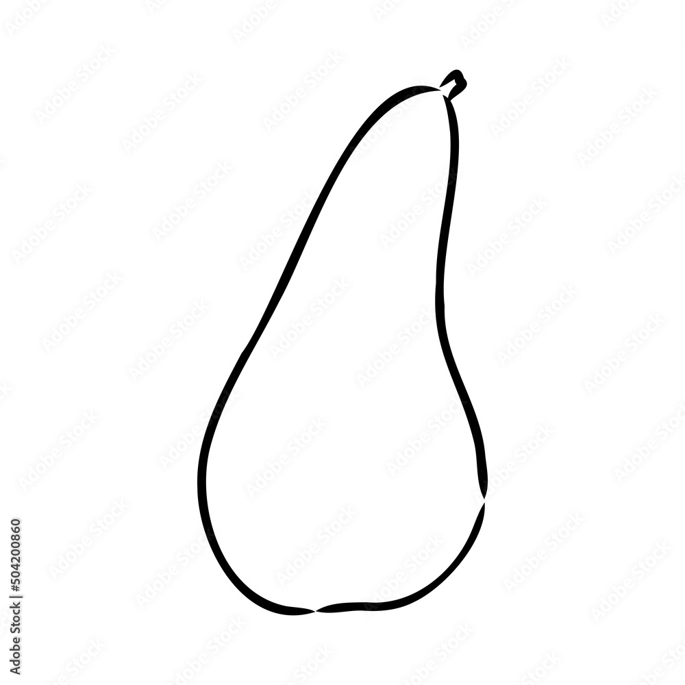 Simple hand-drawn vector black outline drawing. Pear isolated on a white background. Garden fruits, farm products. For prints, labels, markets. Children's coloring. Simple hand-drawn vector black outline drawing. Pear isolated on a white background. Garden fruits, farm products. For prints, labels, markets. Children's coloring.