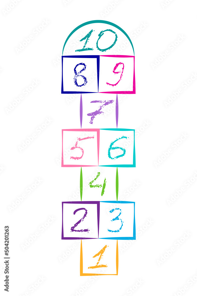 Children street game. playground with numbers. illustration with hopscotch game