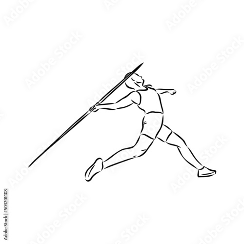 Hand sketch athlete throwing a javelin. Vector illustration