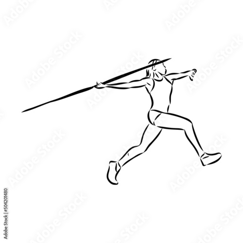 Hand sketch athlete throwing a javelin. Vector illustration