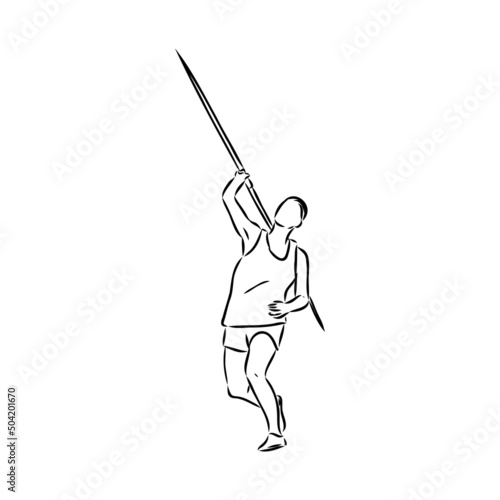 Hand sketch athlete throwing a javelin. Vector illustration