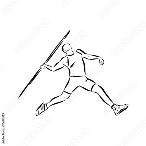 Hand sketch athlete throwing a javelin. Vector illustration