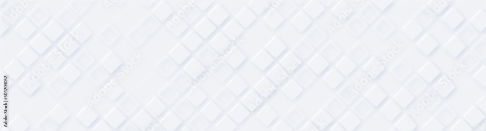 White dairy textured background with pixels. Squares with smooth shadow. 3d abstract horizontal ui banner. Geometric paper business illustration. Design book cover, presentation, card. Light template White dairy textured background with pixels. Squares with smooth shadow. 3d abstract horizontal ui banner. Geometric paper business illustration. Design book cover, presentation, card. Light template