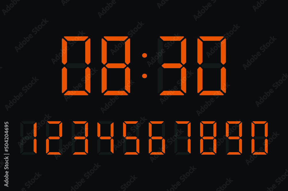 Digital clock number set. Electronic figures., vector eps10