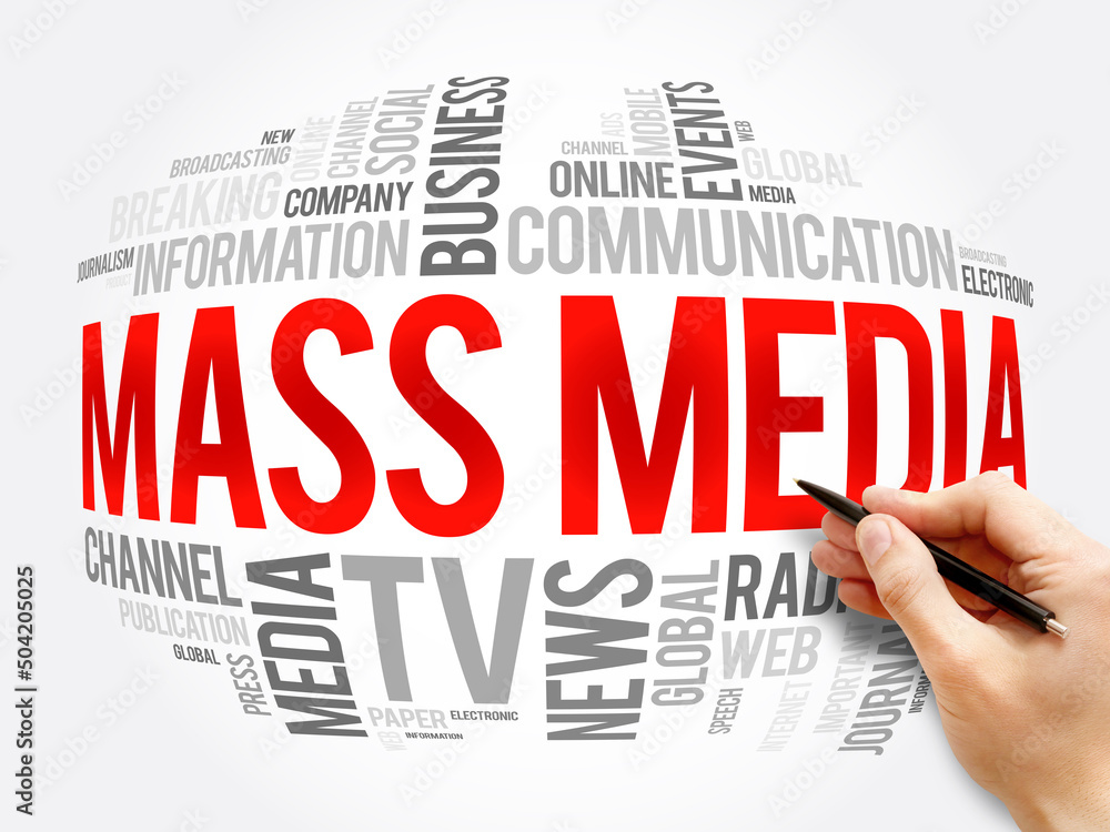 Mass media word cloud collage, social business concept background Mass media word cloud collage, social business concept background