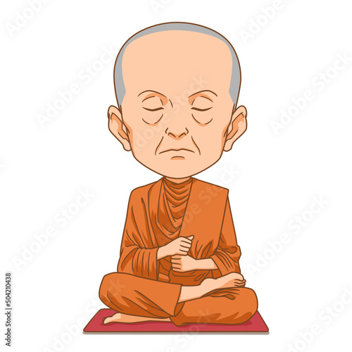 Fototapeta Naklejka Na Ścianę i Meble -  Cartoon character of Buddhist monk sitting meditation.
