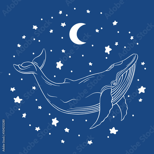 Foto Whales are drawn in the style of linear art