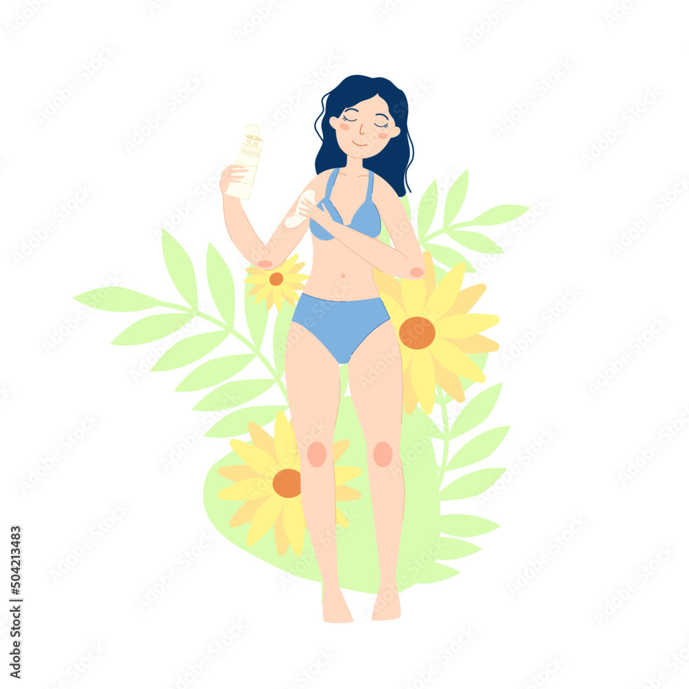 vector image of a young woman in a bikini with a uv skin care vector image of a young woman in a bikini with a uv skin care