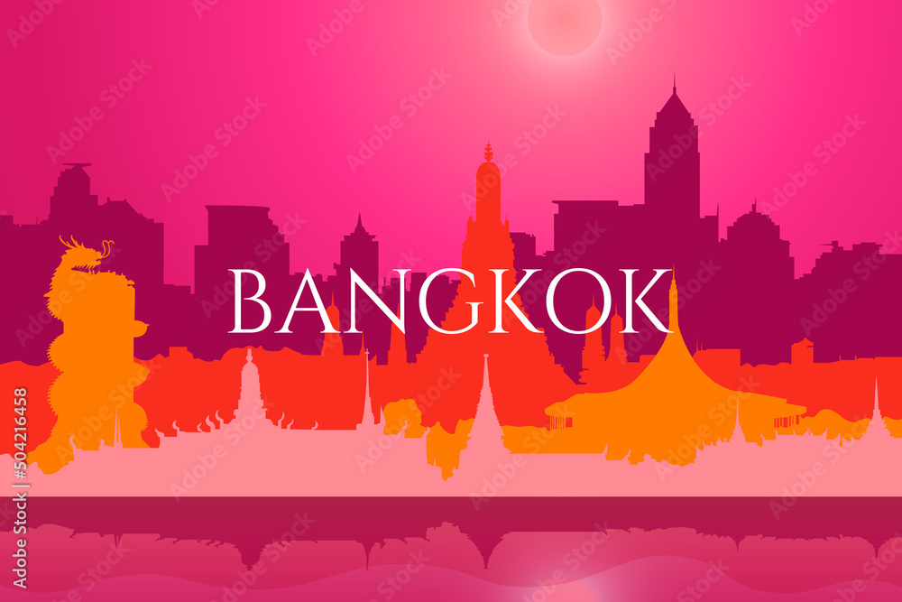 The pink silhoutte of Bangkok for backgrounds, landing pages
