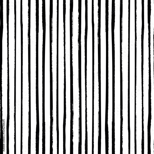 Grunge striped vector pattern. Seamless texture background. Grungy irregular design. Painted brush strokes stripes. Hand drawn artistic thin lines. Abstract art monochrome black and white repeat.