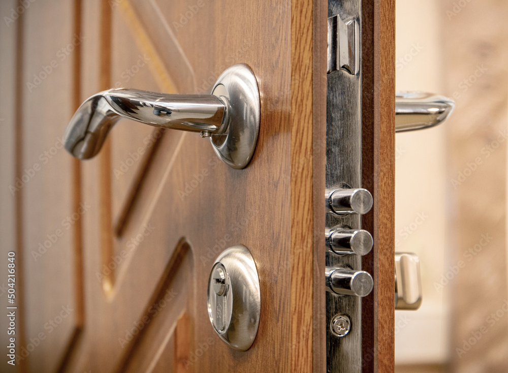 Obraz premium Entrance doors with a lock. The name is 