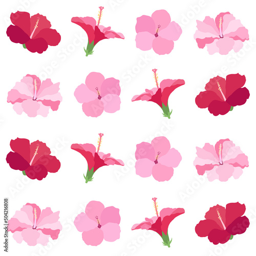 Beautiful hibiscus flowers Vector set of blooming tropical floral for holiday invitations, greeting card and fashion design Tropicania and exoticism