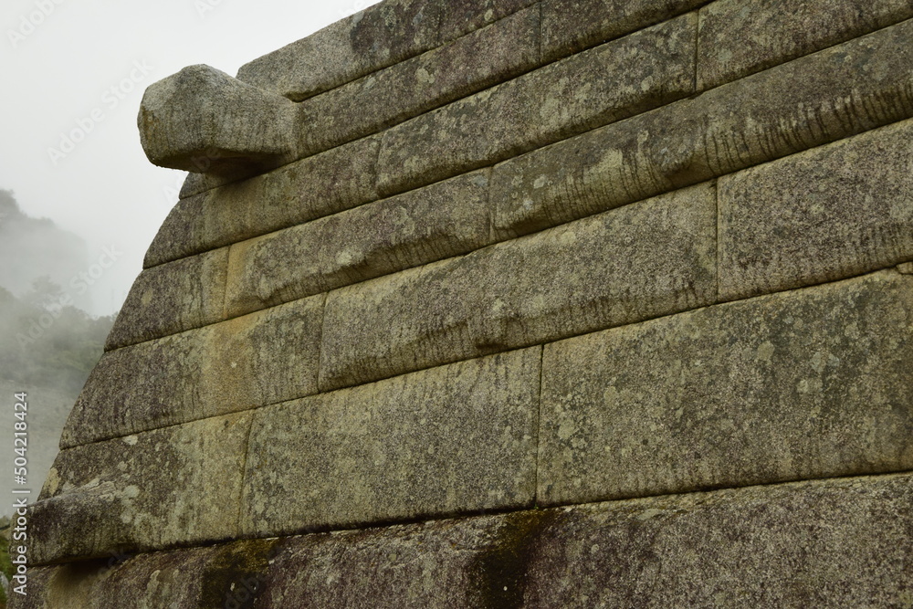 Ruins of the ancient Inca city machu picchu in fog, Peru Ruins of the ancient Inca city machu picchu in fog, Peru