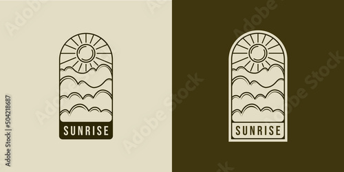 Abstract sky or cloud logo vector illustration. Boho logo emblem with cloud, sky and sun element. Cloud, sky and sun logo badge illustration.