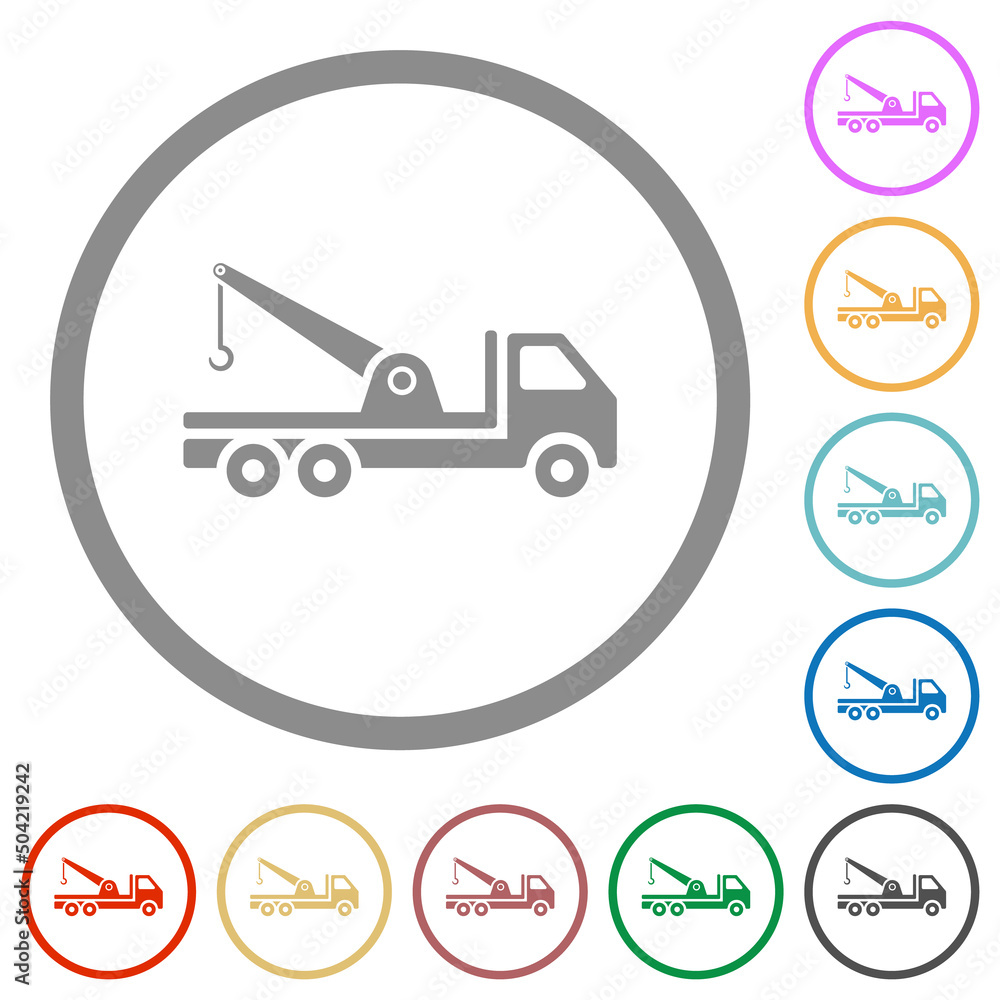 Crane truck flat icons with outlines